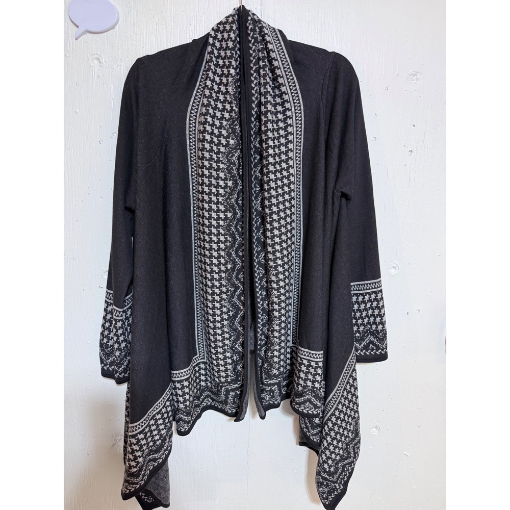 Dana Buchman Womens XXL Black Gray Houndstooth Open Front Cardigan Sweater NWT